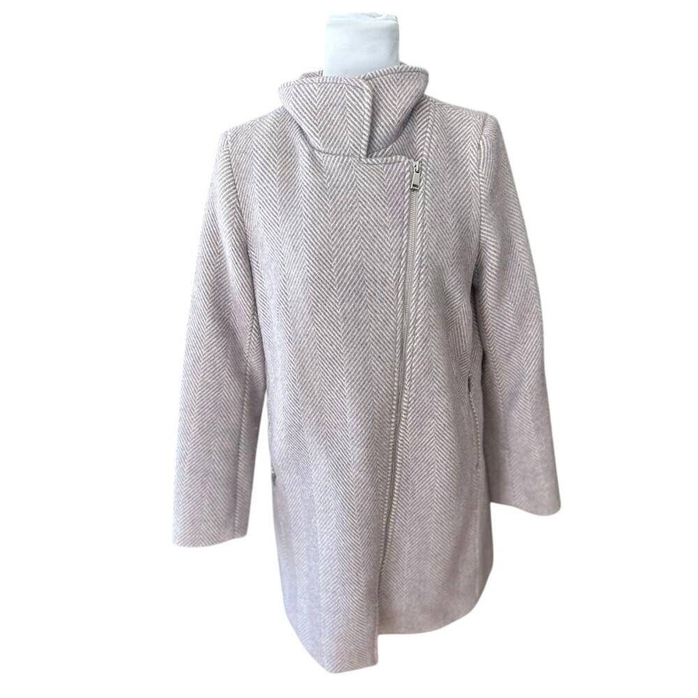 LOFT Lilac Wool Blend Pea Coat Jacket Herringbone Asymmetric Zip Pockets Small
